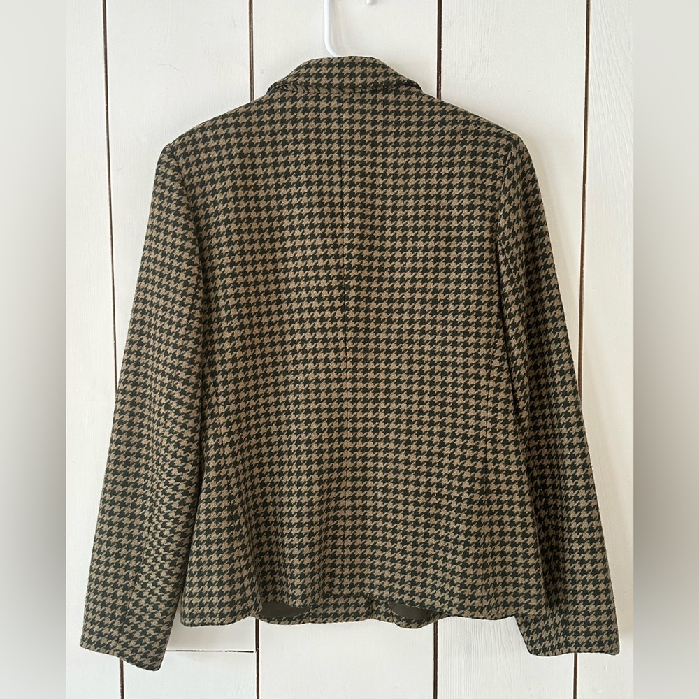 Vintage 90’s Houndstooth Blazer Jacket 12 Forest Green & Tan Academia Poetcore - Picture 2 of 8